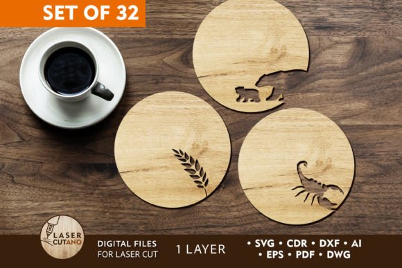 Download WOODEN COASTERS BUNDLE Laser Cut Files - Cut files Collection