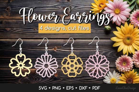 Download 4 Summer Flower Earrings SVG Cut Files - Cut files Collection